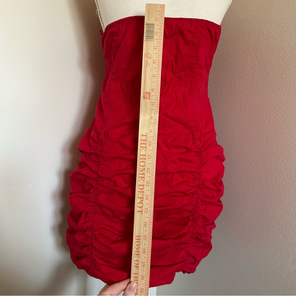 Red Ruffle Halter Mini Dress Ruched Bodycon Button Front - Picture 4 of 6